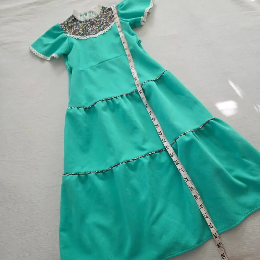 Vintage Aqua + Floral Maxi Dress 5t/6
